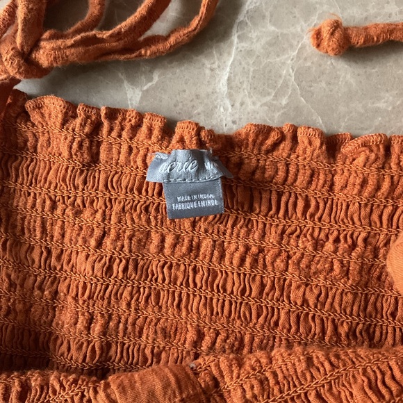 Aerie Rust Orange Smocked Button Front Tie Up Straps Midi Sun Dress Size Medium - Picture 8 of 9